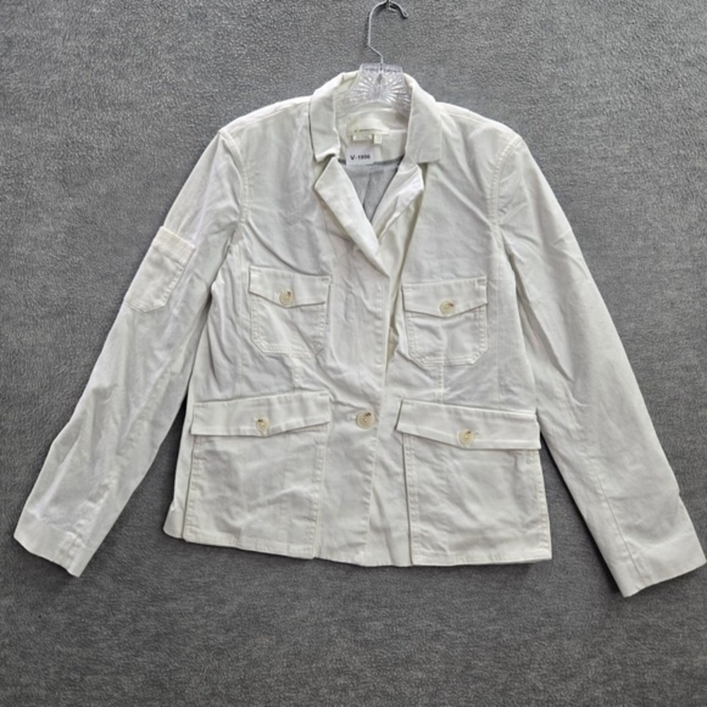Anthropologie Women Jacket 10 White Neve Utility One Button SIngle Breast